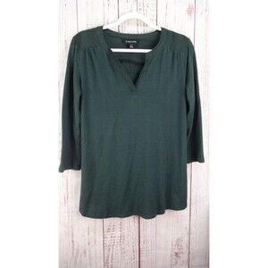 41 Hawthorn Blouse Womens Medium Green Long Sleeve V-Neck Casual Fall Pullover